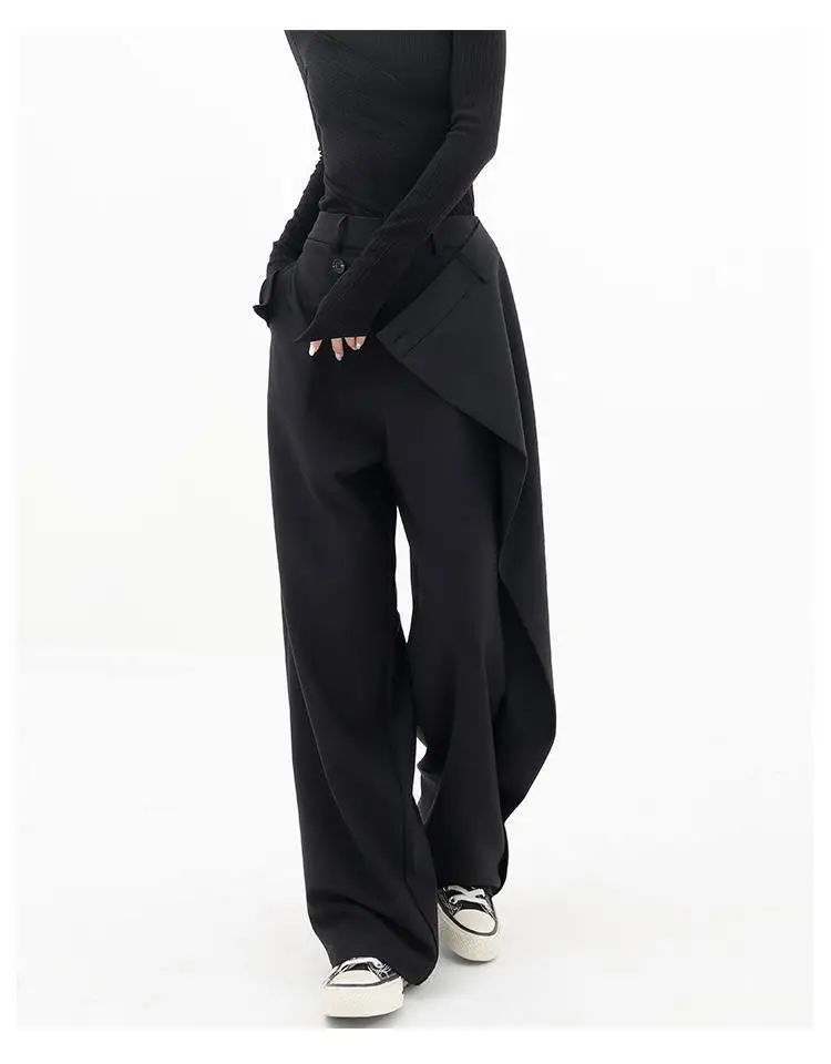HOUZHOU Women Wide Suit Pants High Waist Gothic Japanese Style Baggy Black Trousers Irregular Straight Pants Casual Streetwear