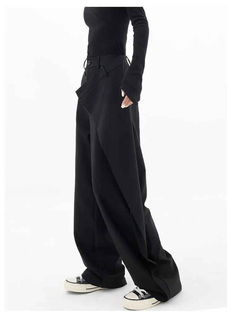 HOUZHOU Women Wide Suit Pants High Waist Gothic Japanese Style Baggy Black Trousers Irregular Straight Pants Casual Streetwear