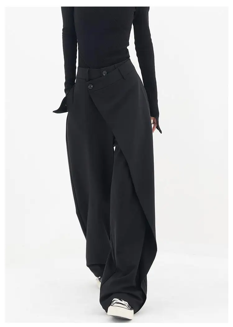HOUZHOU Women Wide Suit Pants High Waist Gothic Japanese Style Baggy Black Trousers Irregular Straight Pants Casual Streetwear
