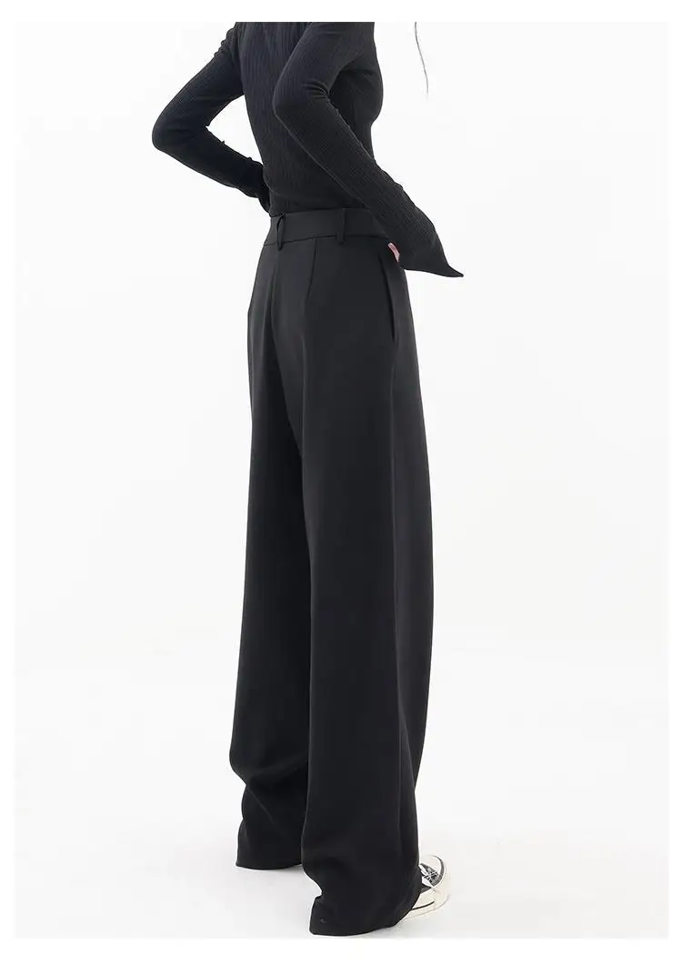 HOUZHOU Women Wide Suit Pants High Waist Gothic Japanese Style Baggy Black Trousers Irregular Straight Pants Casual Streetwear