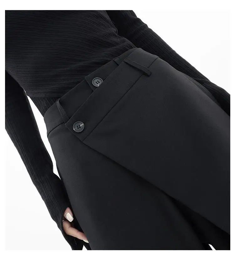 HOUZHOU Women Wide Suit Pants High Waist Gothic Japanese Style Baggy Black Trousers Irregular Straight Pants Casual Streetwear
