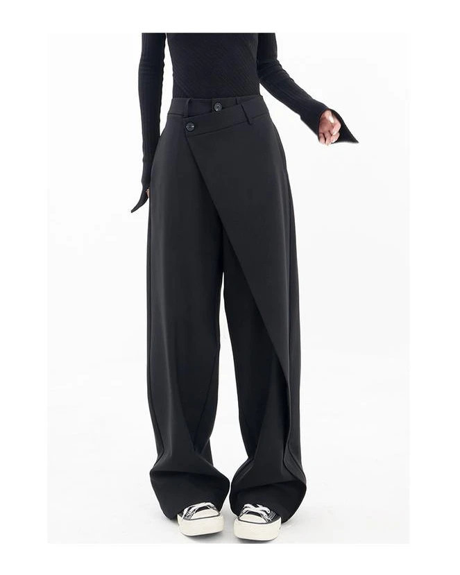 HOUZHOU Women Wide Suit Pants High Waist Gothic Japanese Style Baggy Black Trousers Irregular Straight Pants Casual Streetwear