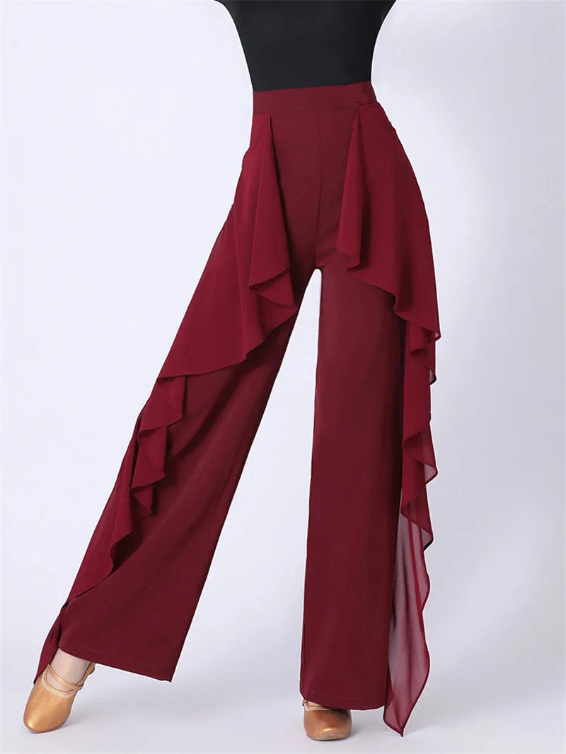 Dance Wide Leg Pants Women's High Waist Pants Lotus Leaf Side Wild Dangling Feel Training Pants 2022 New Dance Female pants