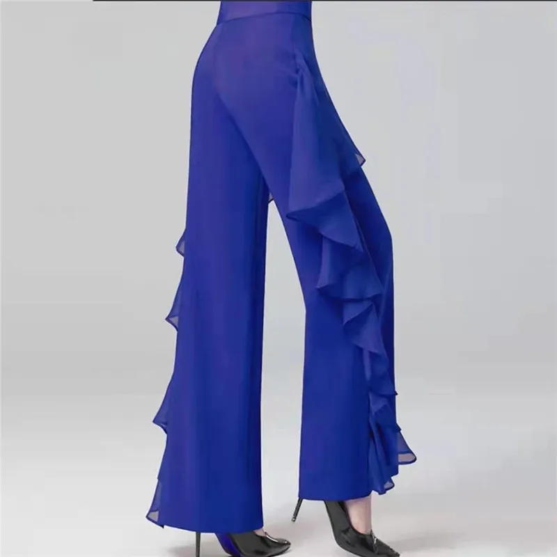 Dance Wide Leg Pants Women's High Waist Pants Lotus Leaf Side Wild Dangling Feel Training Pants 2022 New Dance Female pants