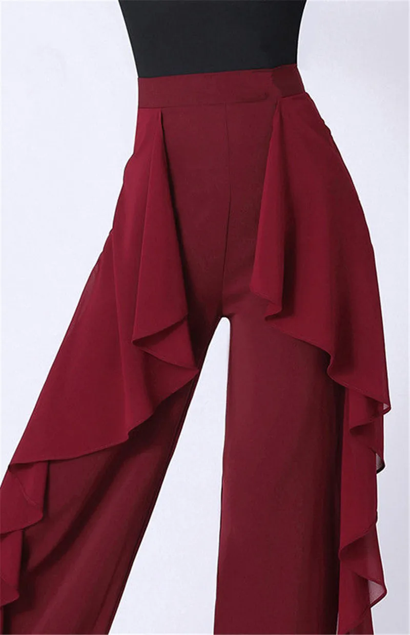 Dance Wide Leg Pants Women's High Waist Pants Lotus Leaf Side Wild Dangling Feel Training Pants 2022 New Dance Female pants