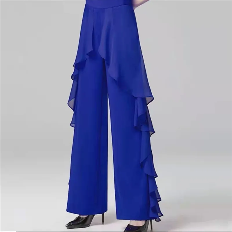 Dance Wide Leg Pants Women's High Waist Pants Lotus Leaf Side Wild Dangling Feel Training Pants 2022 New Dance Female pants