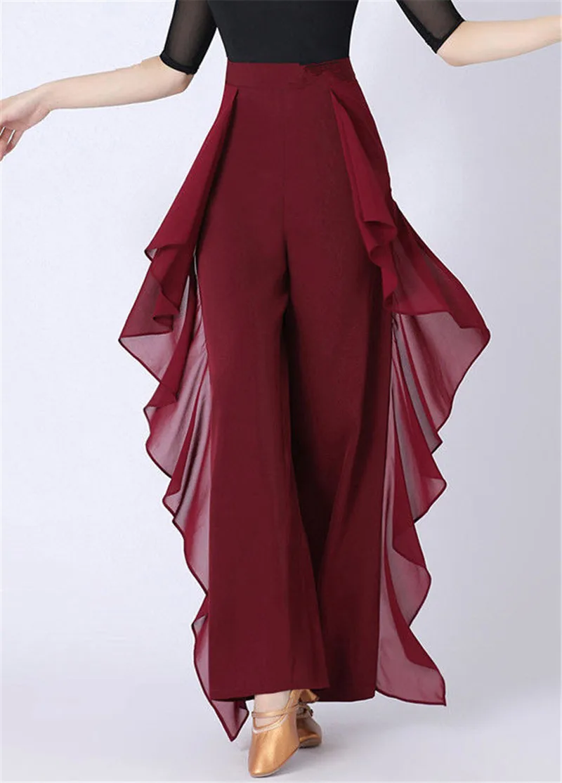 Dance Wide Leg Pants Women's High Waist Pants Lotus Leaf Side Wild Dangling Feel Training Pants 2022 New Dance Female pants