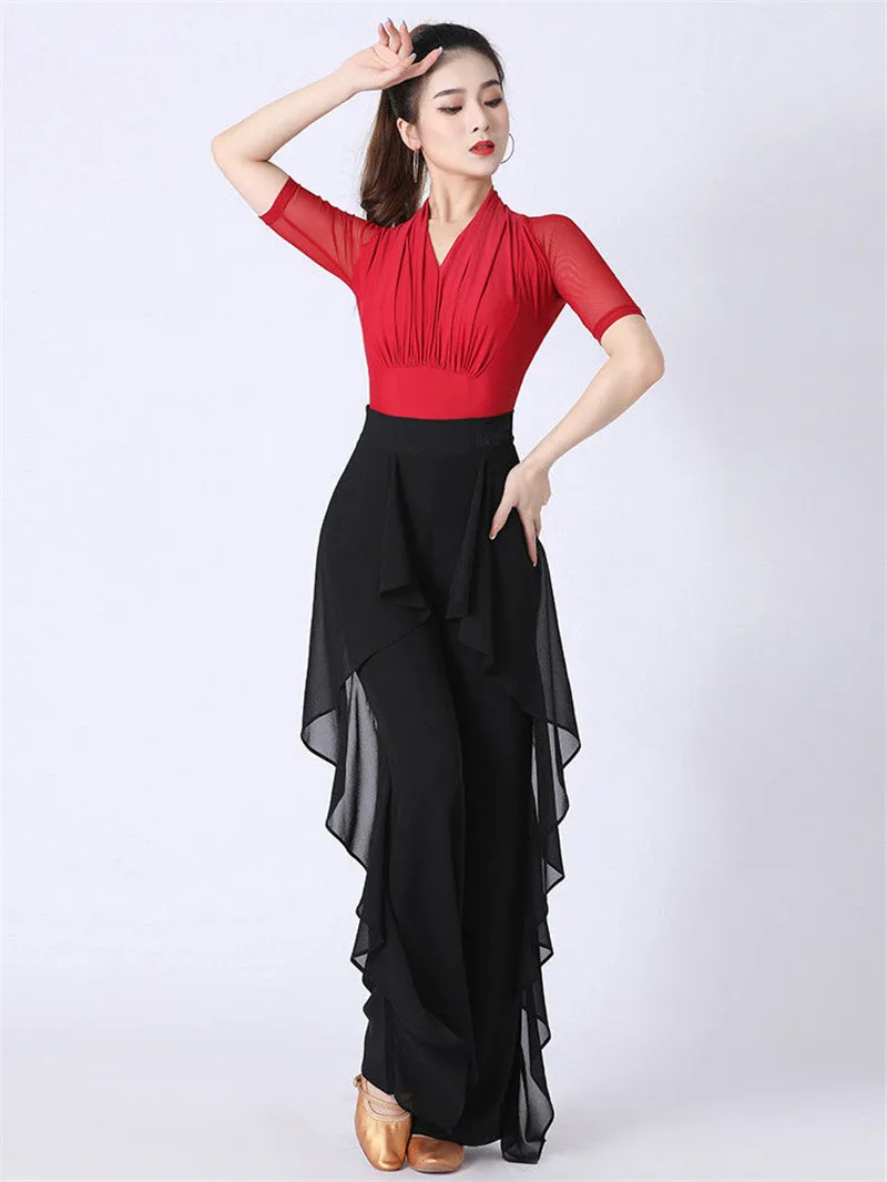 Dance Wide Leg Pants Women's High Waist Pants Lotus Leaf Side Wild Dangling Feel Training Pants 2022 New Dance Female pants