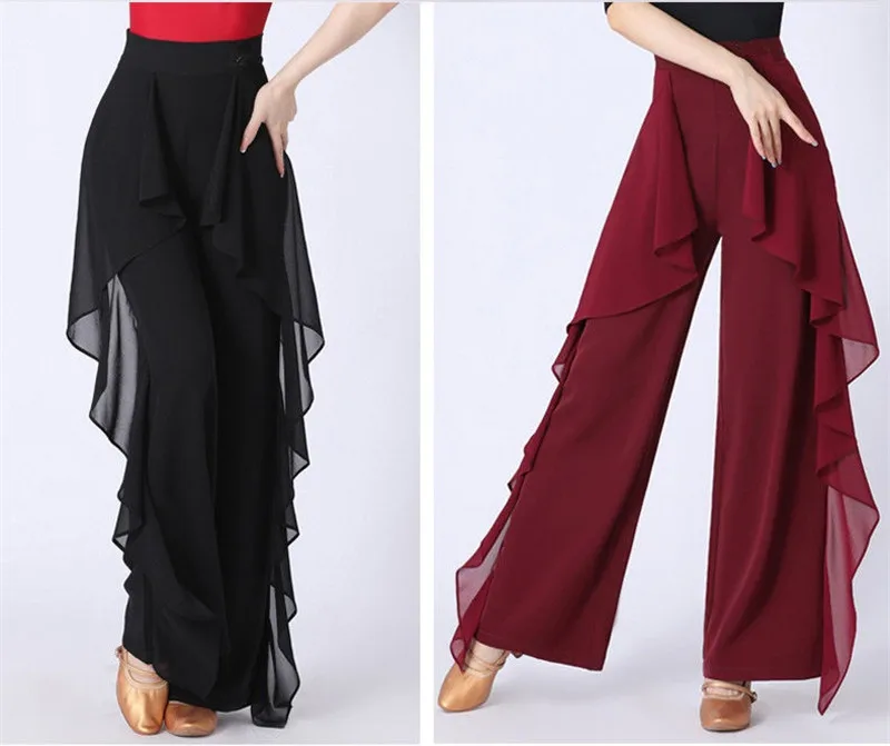 Dance Wide Leg Pants Women's High Waist Pants Lotus Leaf Side Wild Dangling Feel Training Pants 2022 New Dance Female pants