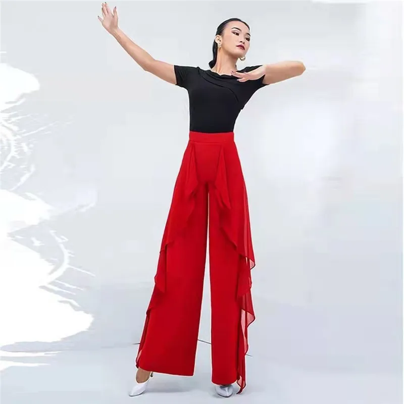 Dance Wide Leg Pants Women's High Waist Pants Lotus Leaf Side Wild Dangling Feel Training Pants 2022 New Dance Female pants