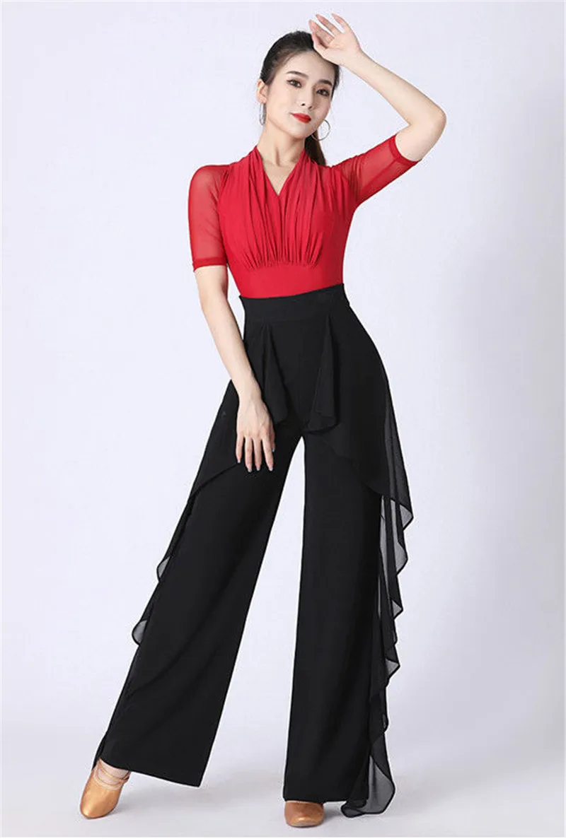 Dance Wide Leg Pants Women's High Waist Pants Lotus Leaf Side Wild Dangling Feel Training Pants 2022 New Dance Female pants