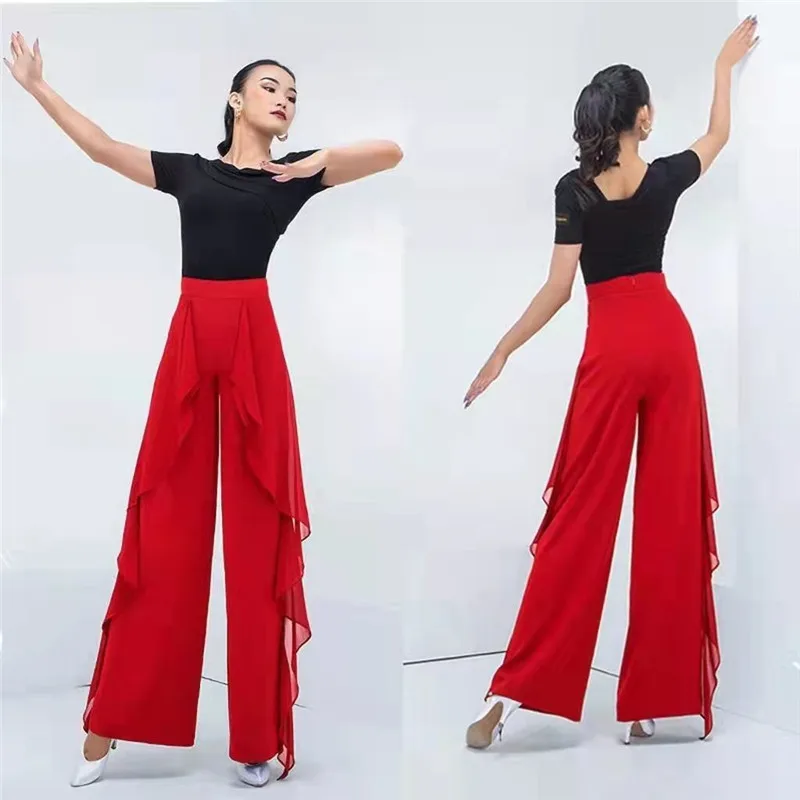 Dance Wide Leg Pants Women's High Waist Pants Lotus Leaf Side Wild Dangling Feel Training Pants 2022 New Dance Female pants
