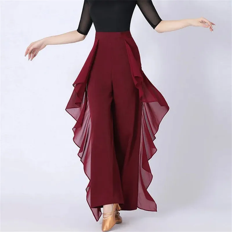 Dance Wide Leg Pants Women's High Waist Pants Lotus Leaf Side Wild Dangling Feel Training Pants 2022 New Dance Female pants