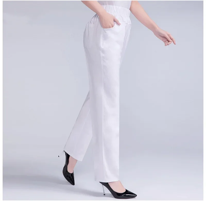 5XL New Long Pants Women High Waist Stretch Cotton Straight Trousers Women Loose Solid Work Office Ladies Pants