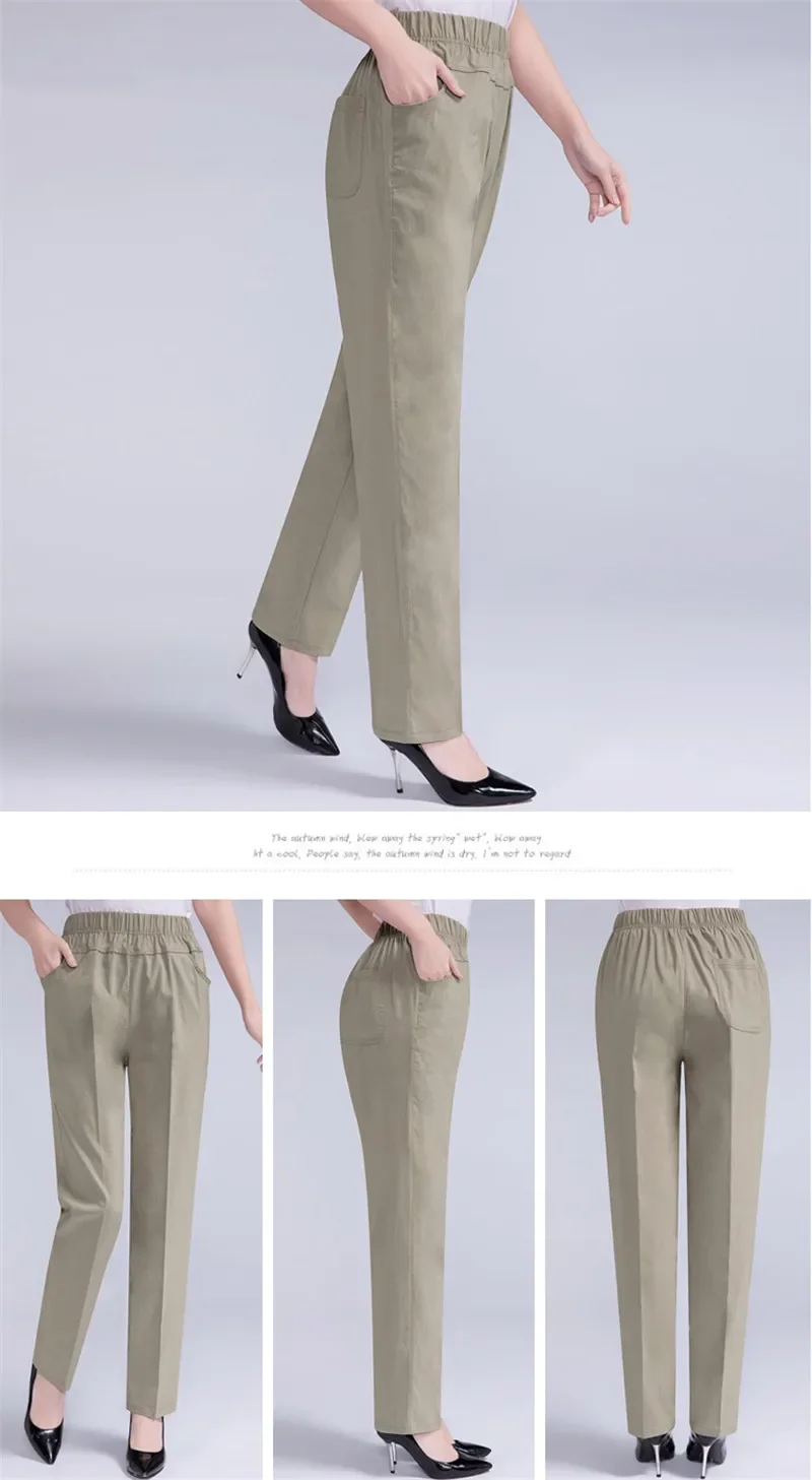 5XL New Long Pants Women High Waist Stretch Cotton Straight Trousers Women Loose Solid Work Office Ladies Pants