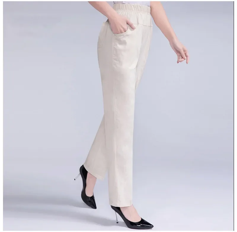 5XL New Long Pants Women High Waist Stretch Cotton Straight Trousers Women Loose Solid Work Office Ladies Pants