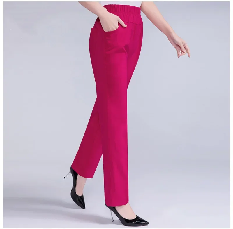 5XL New Long Pants Women High Waist Stretch Cotton Straight Trousers Women Loose Solid Work Office Ladies Pants