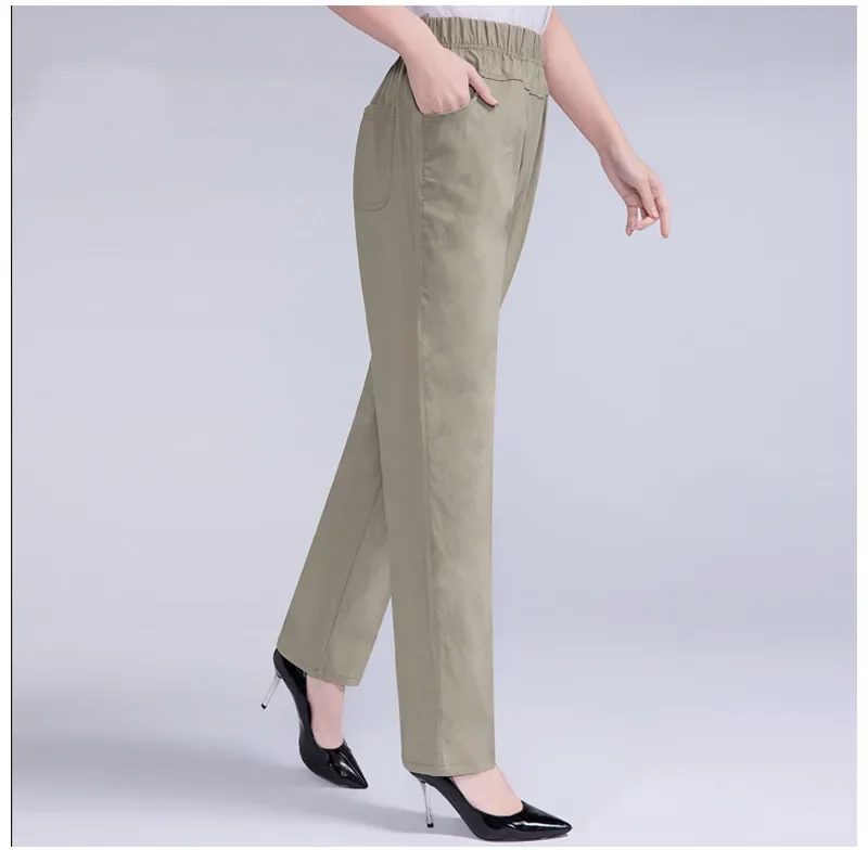 5XL New Long Pants Women High Waist Stretch Cotton Straight Trousers Women Loose Solid Work Office Ladies Pants