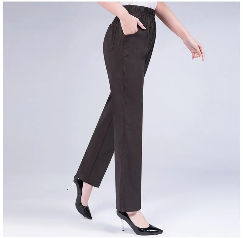 5XL New Long Pants Women High Waist Stretch Cotton Straight Trousers Women Loose Solid Work Office Ladies Pants