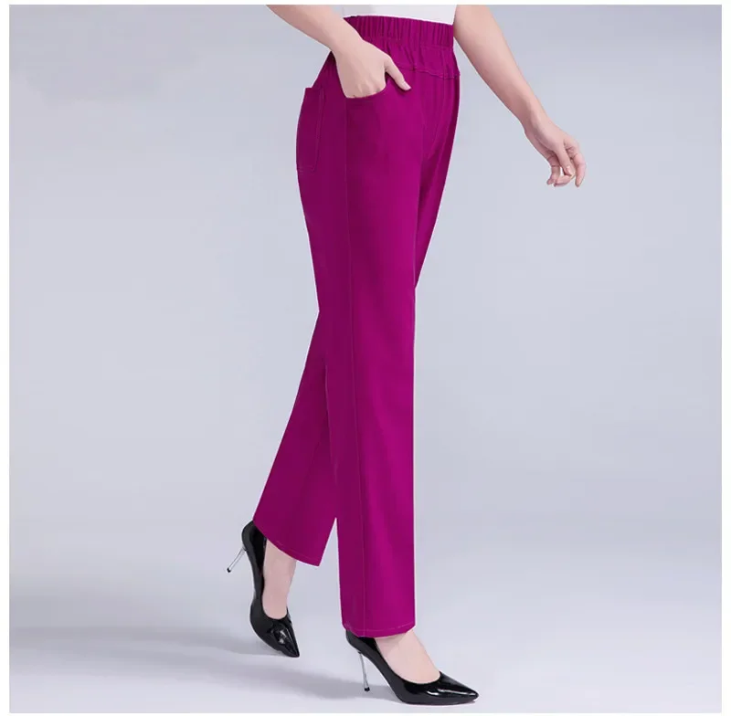 5XL New Long Pants Women High Waist Stretch Cotton Straight Trousers Women Loose Solid Work Office Ladies Pants