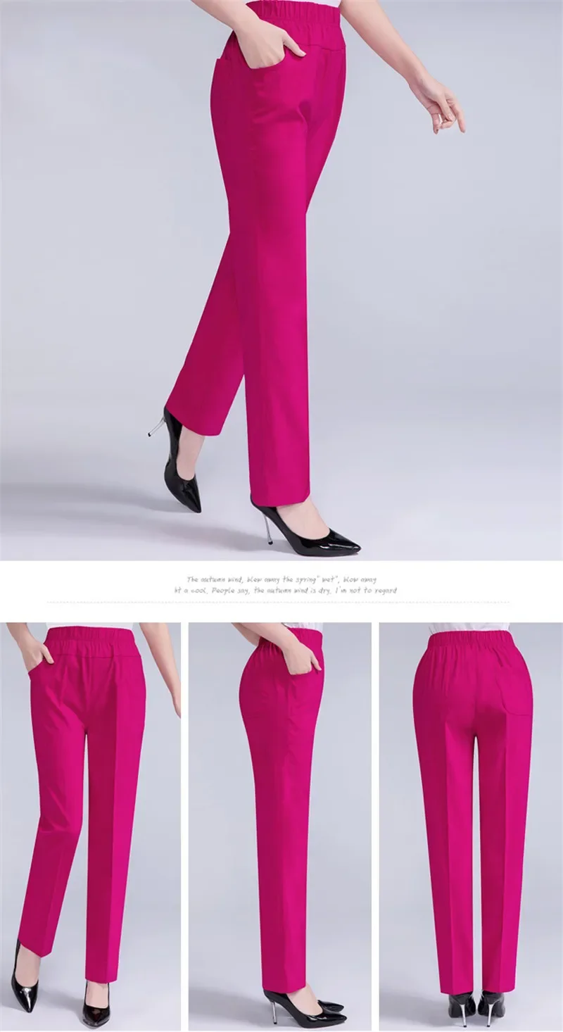 5XL New Long Pants Women High Waist Stretch Cotton Straight Trousers Women Loose Solid Work Office Ladies Pants