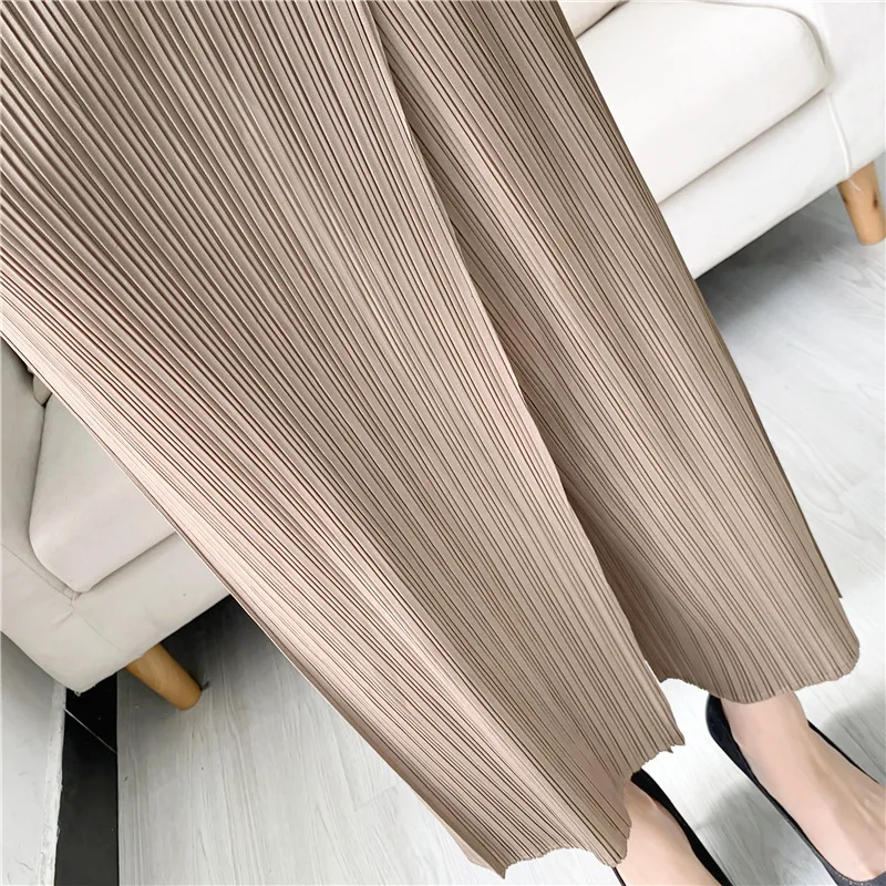 LANMREM Summer New Pleated Straight Skirt Pants Asymmetric Loose Elastic Slimming Casual Patchwork Design Trousers Chic 2DB3899
