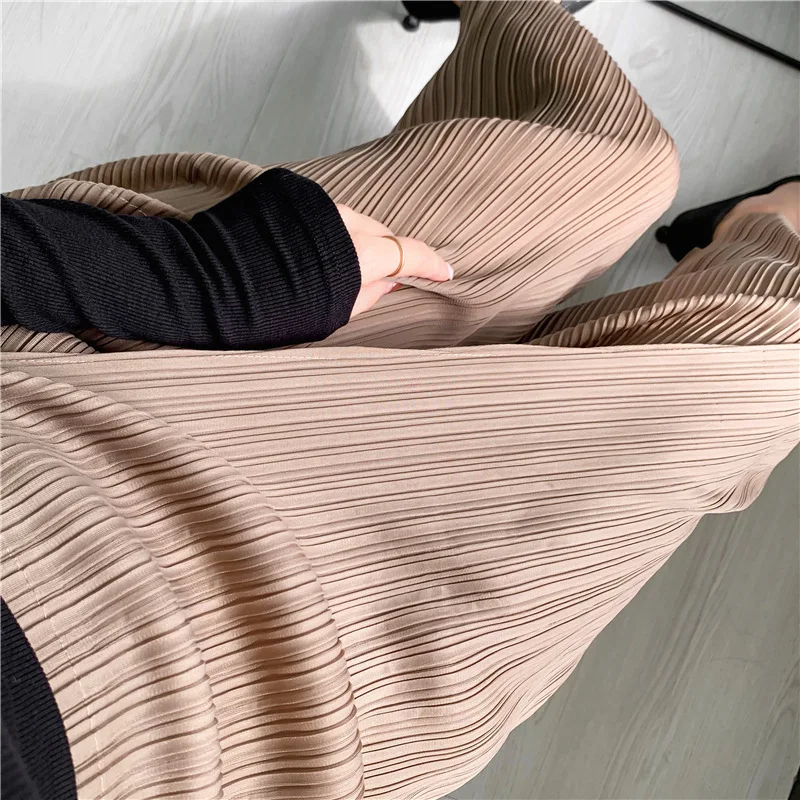 LANMREM Summer New Pleated Straight Skirt Pants Asymmetric Loose Elastic Slimming Casual Patchwork Design Trousers Chic 2DB3899