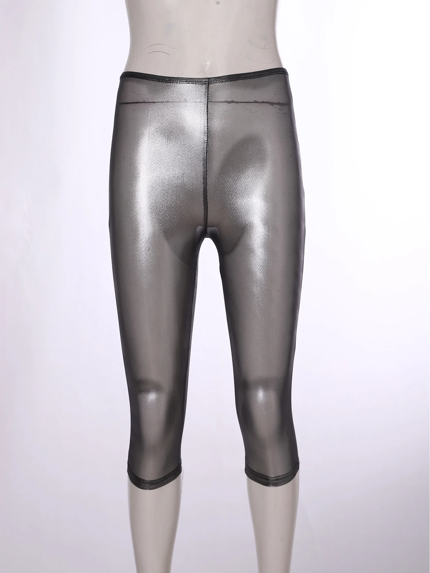 Women Fashion Translucent Shiny Shorts Capri Pants Summer Trend Elastic Waist Tights Streetwear Nightclub Rave Party Clubwear