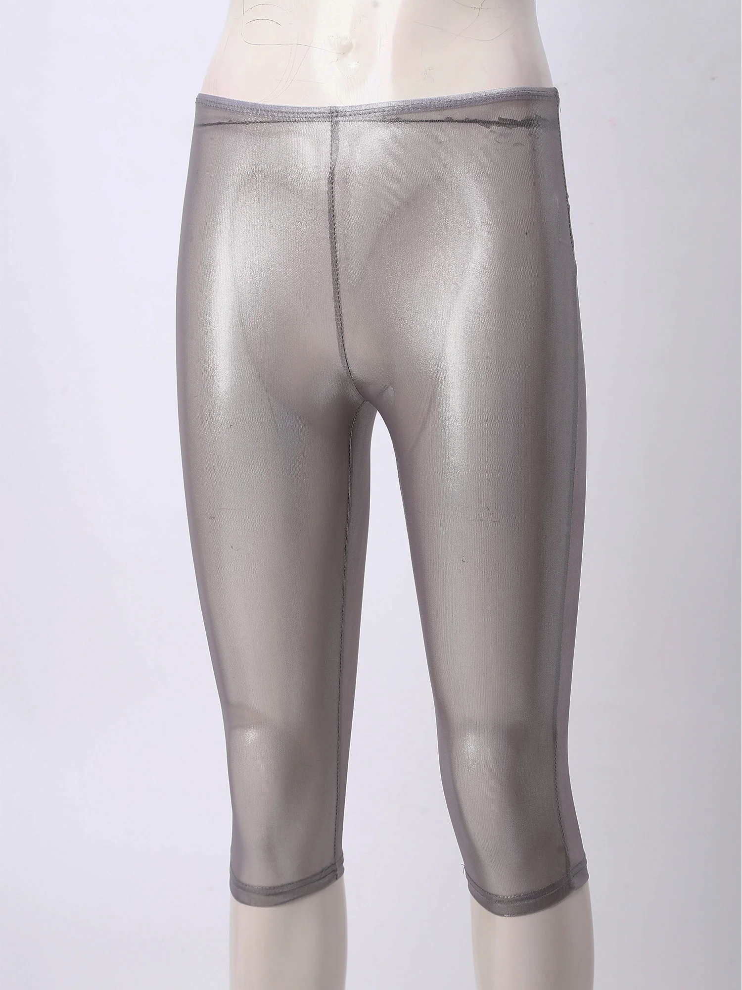Women Fashion Translucent Shiny Shorts Capri Pants Summer Trend Elastic Waist Tights Streetwear Nightclub Rave Party Clubwear