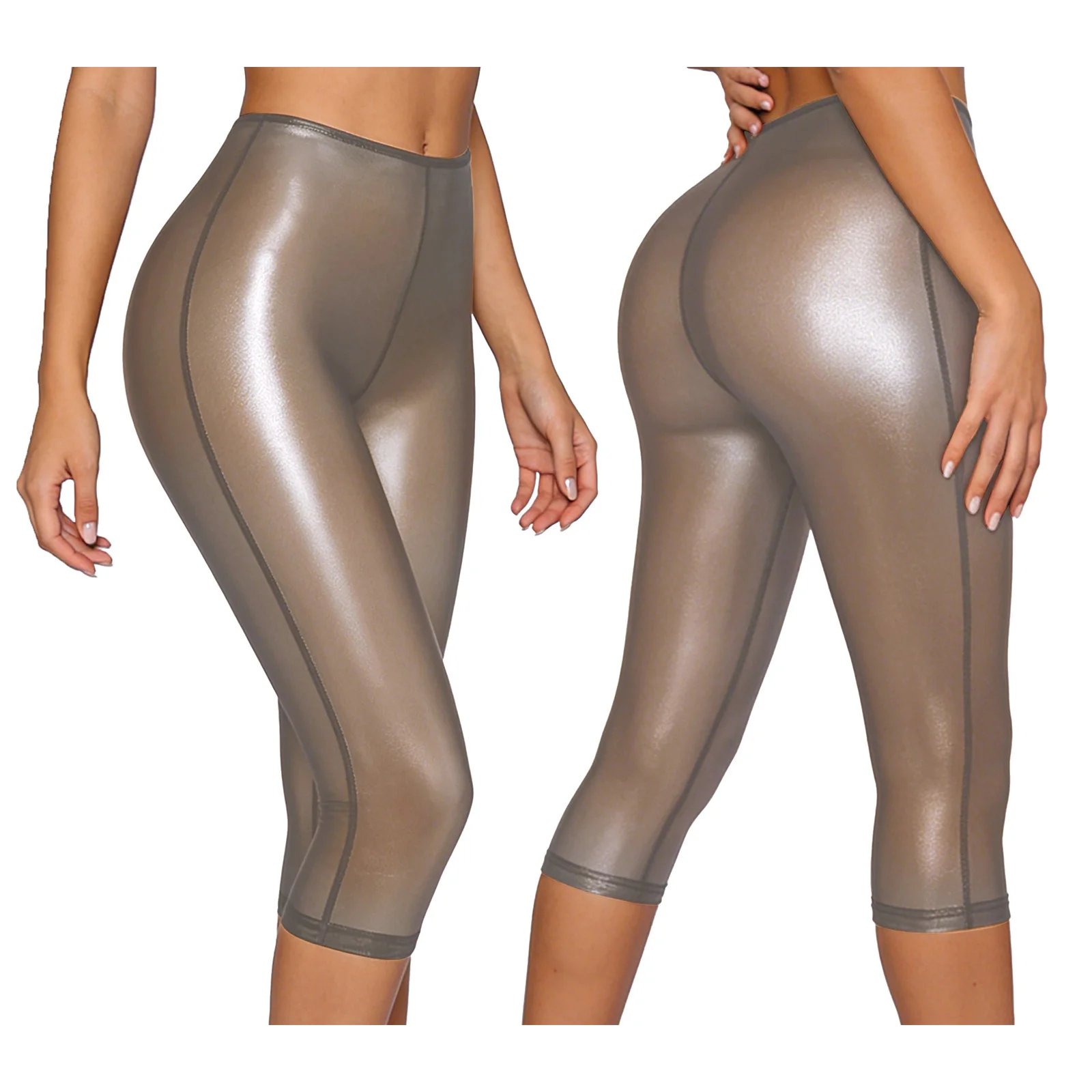 Women Fashion Translucent Shiny Shorts Capri Pants Summer Trend Elastic Waist Tights Streetwear Nightclub Rave Party Clubwear