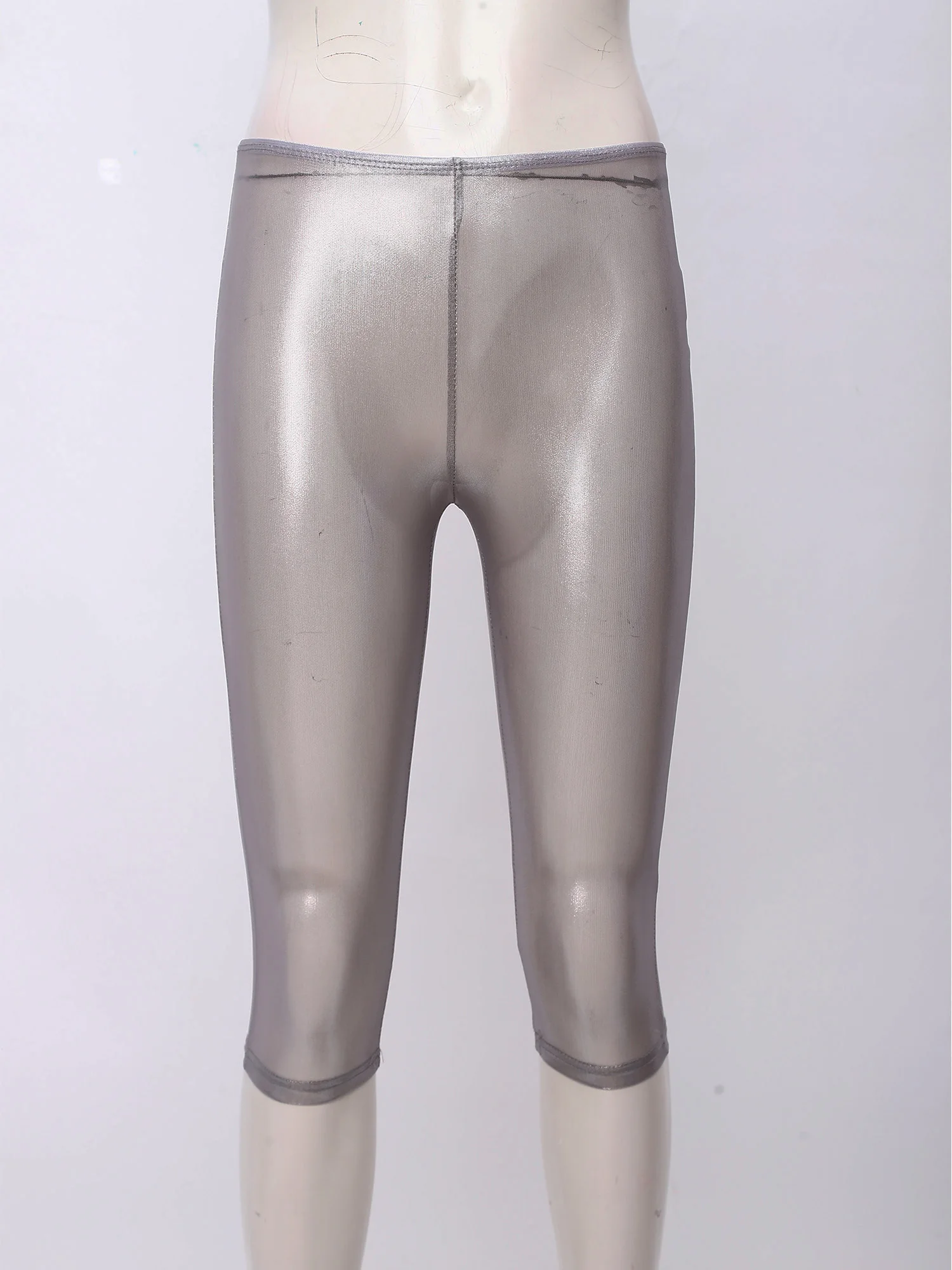 Women Fashion Translucent Shiny Shorts Capri Pants Summer Trend Elastic Waist Tights Streetwear Nightclub Rave Party Clubwear