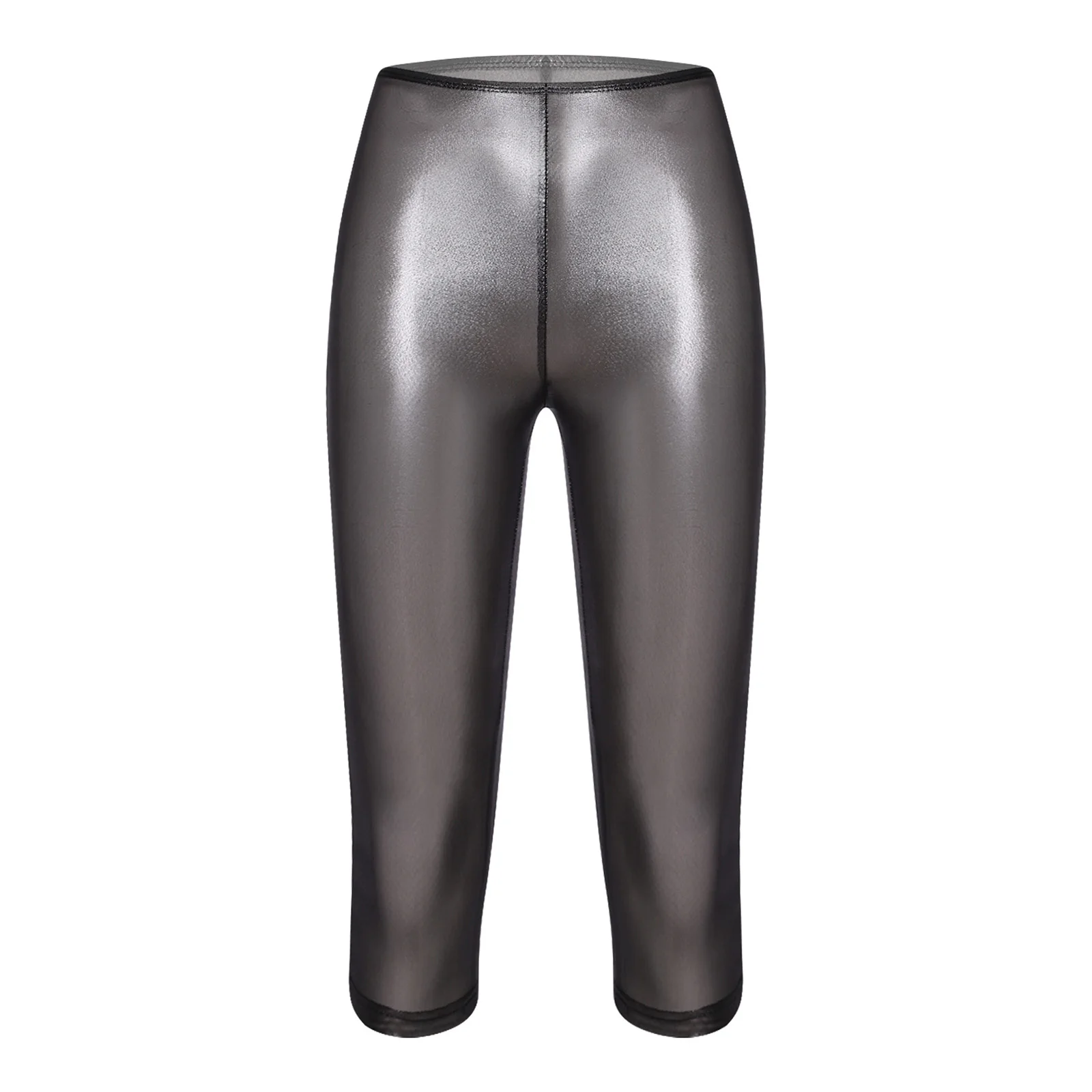 Women Fashion Translucent Shiny Shorts Capri Pants Summer Trend Elastic Waist Tights Streetwear Nightclub Rave Party Clubwear