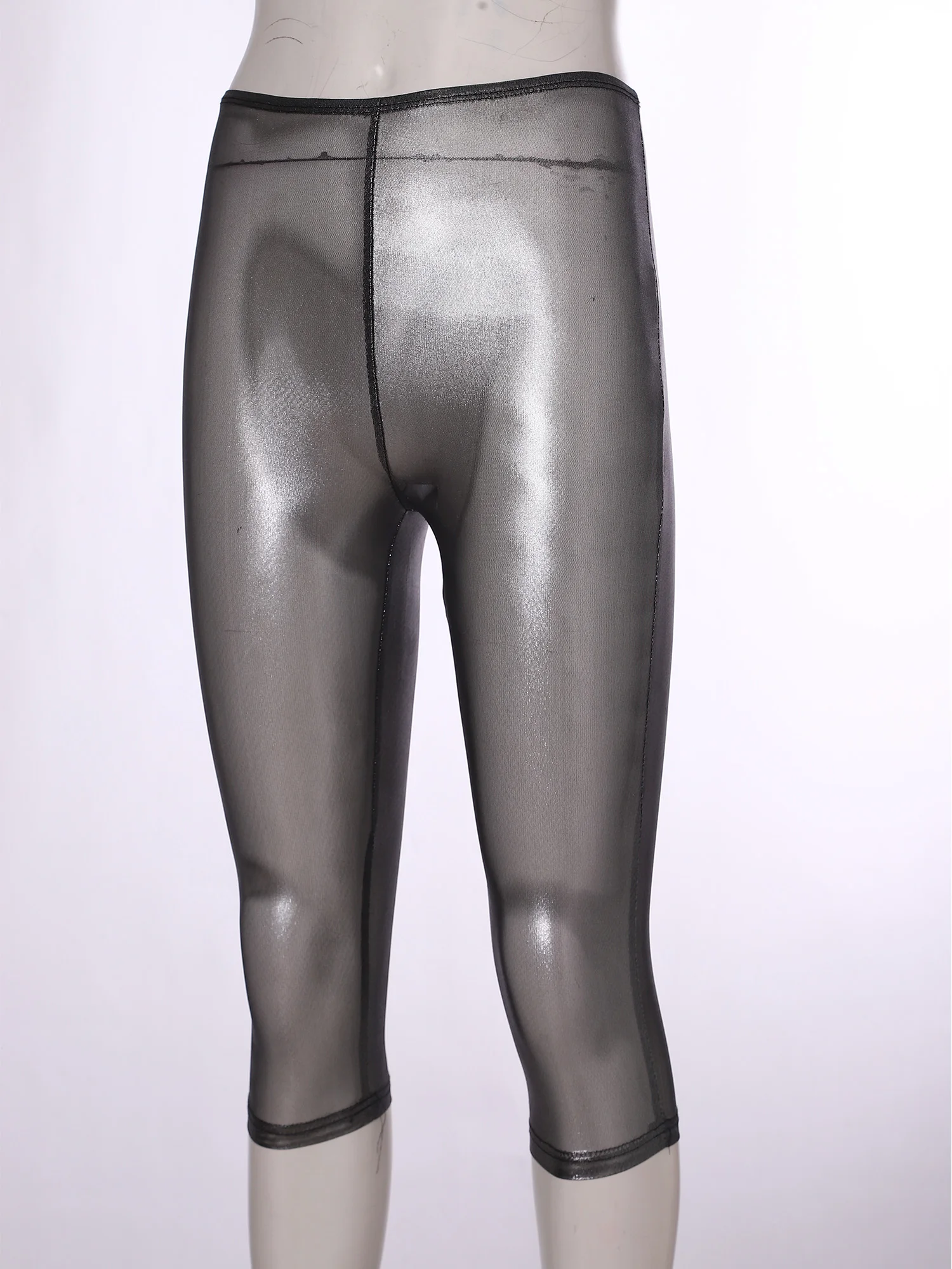 Women Fashion Translucent Shiny Shorts Capri Pants Summer Trend Elastic Waist Tights Streetwear Nightclub Rave Party Clubwear