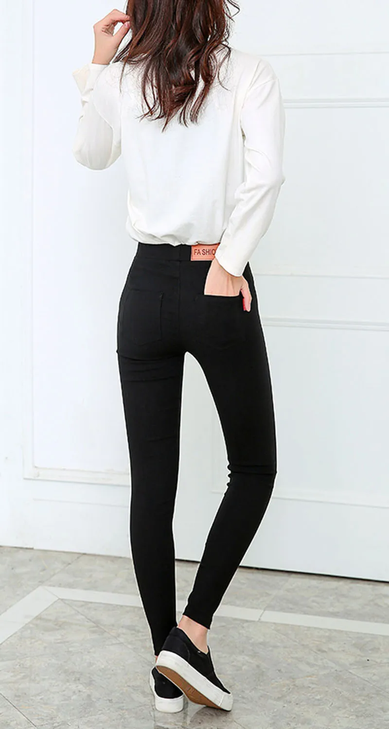 2025 New Autumn Black Pencil Pants Women Korean Style Tight Stretch Office Lady Denim Pants Elegant Comfy Ankle Length Jeans