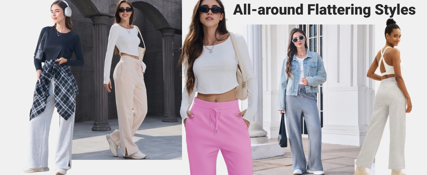 TACVASEN Womens Fashion Causal Wide Leg Pants Soft Baggy Slit Loose Fit Sweatpants Elastic Waist Drawstring Trousers Streetwear