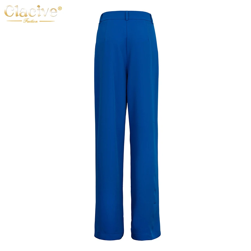 Clacive Blue Office Women'S Pants 2021 Fashion Loose Full Length Ladies Trousers Casual High Waist Wide Pants For Women