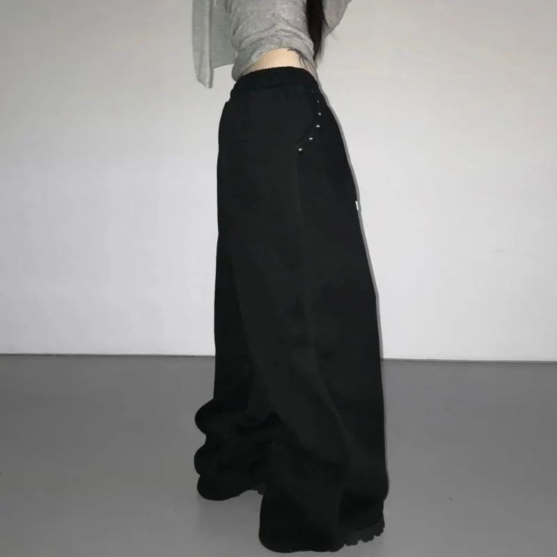 MEXZT Y2K Rivet Sweatpants Women Streetwear Fleece Black Baggy Joggers Harajuku Hip Hop Wide Leg Pants Fashion Casual Trousers