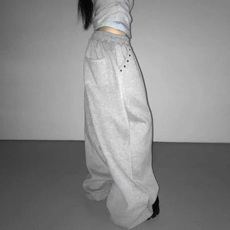 MEXZT Y2K Rivet Sweatpants Women Streetwear Fleece Black Baggy Joggers Harajuku Hip Hop Wide Leg Pants Fashion Casual Trousers