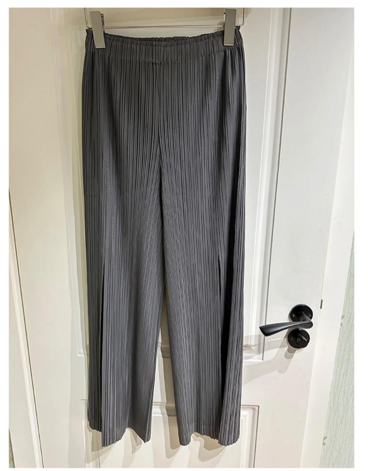 Miyake Pleated Mesh Spliced Casual Pants Women Korean Fashion Designer Elastic Waist Cropped Straight Wide Leg Pants