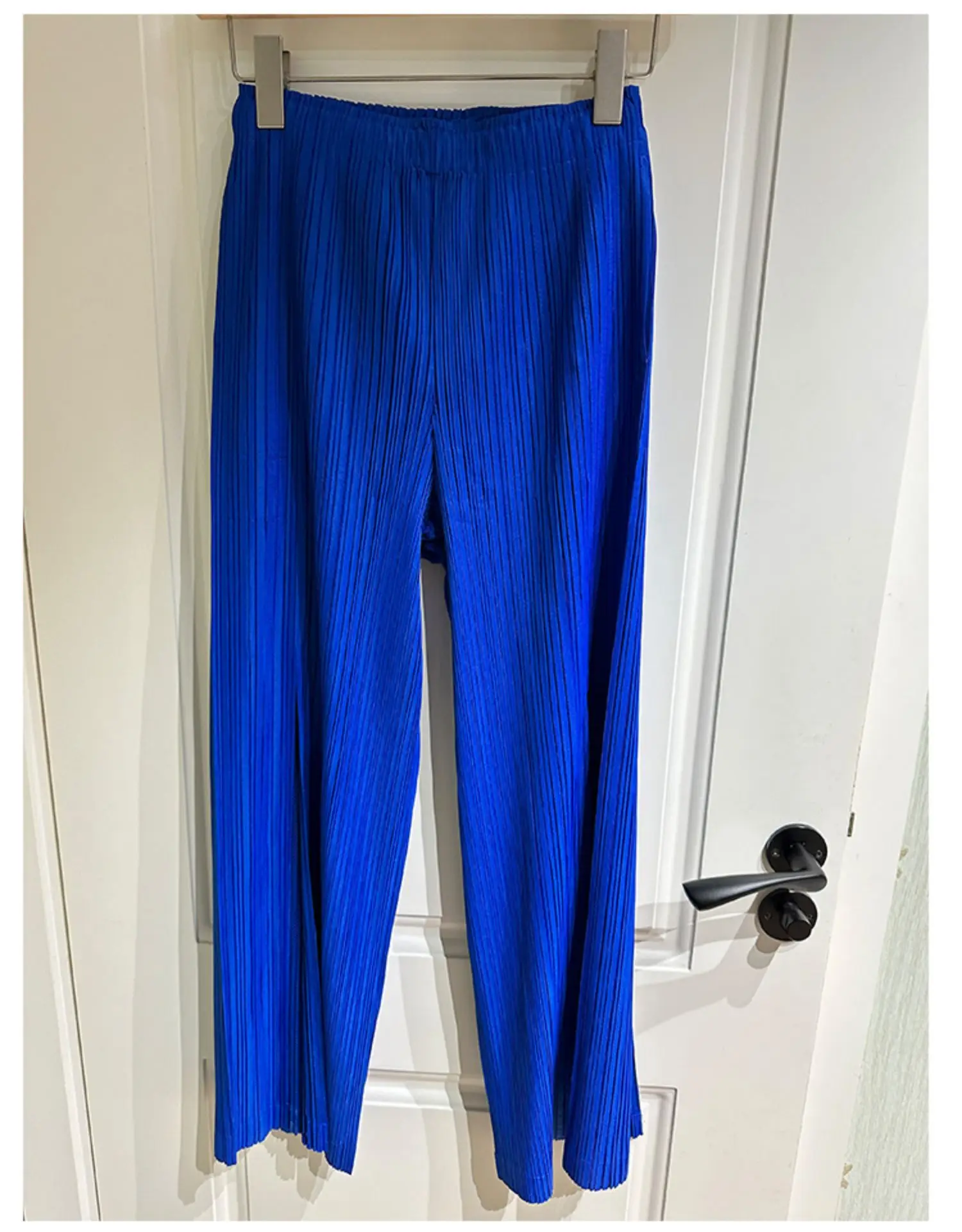 Miyake Pleated Mesh Spliced Casual Pants Women Korean Fashion Designer Elastic Waist Cropped Straight Wide Leg Pants