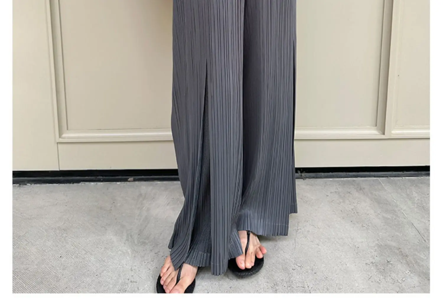 Miyake Pleated Mesh Spliced Casual Pants Women Korean Fashion Designer Elastic Waist Cropped Straight Wide Leg Pants
