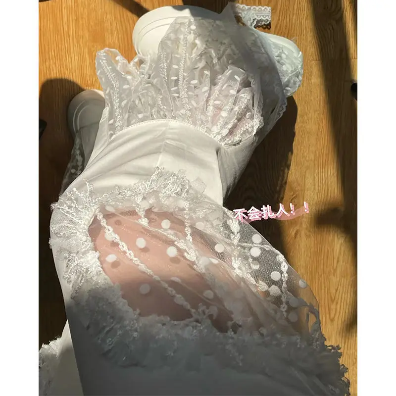 High Waist Flare Pants Women Fairycore Lace Sexy Cut Out Graphic Sense Spliced Pocket Lacework Elastic Waists Wide Leg Pant