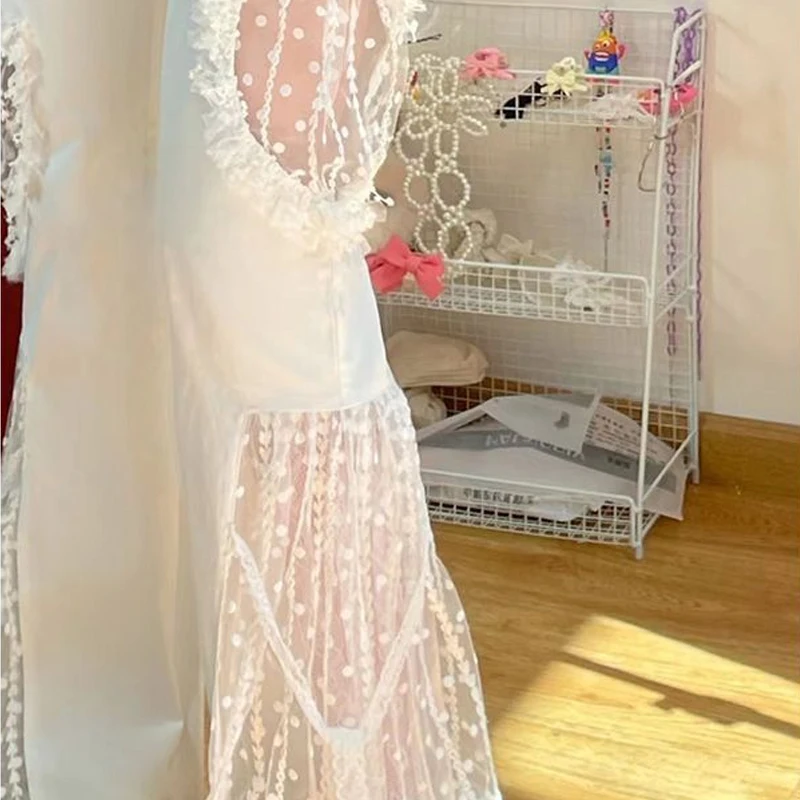 High Waist Flare Pants Women Fairycore Lace Sexy Cut Out Graphic Sense Spliced Pocket Lacework Elastic Waists Wide Leg Pant