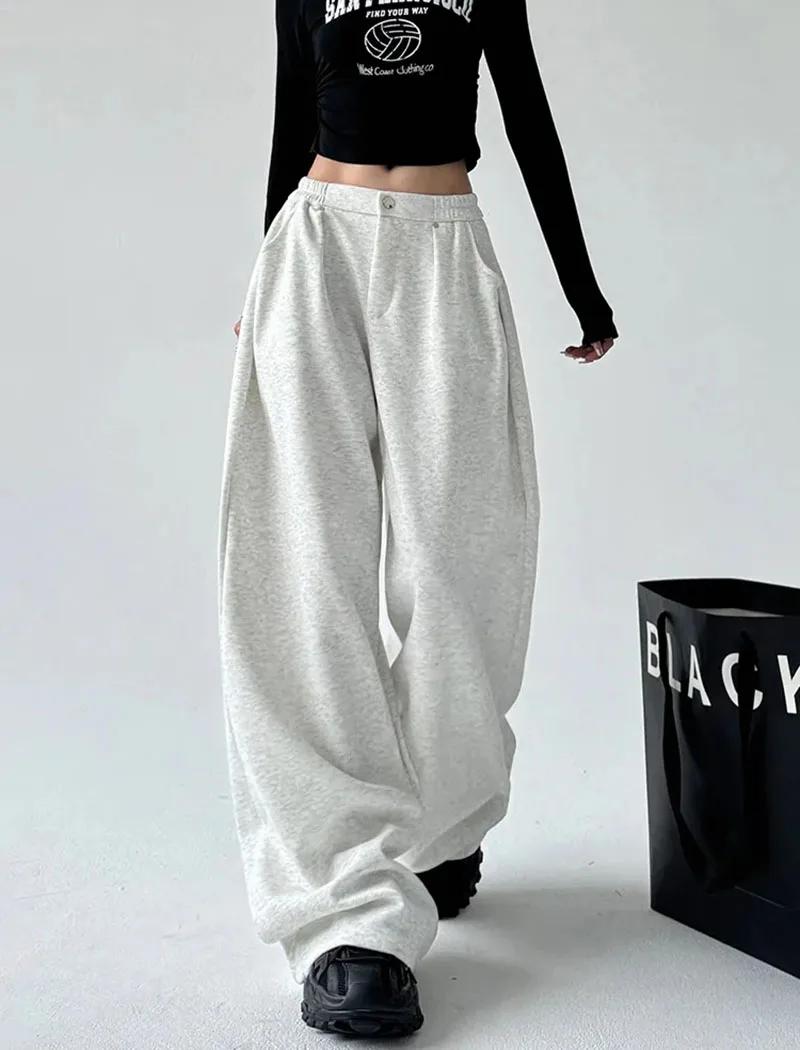 FANAN Oversized Women Gray Sweatpants Y2K America Style Retro Baggy Pants Female Casual Sports Streetwear Hip Hop Trousers 2025