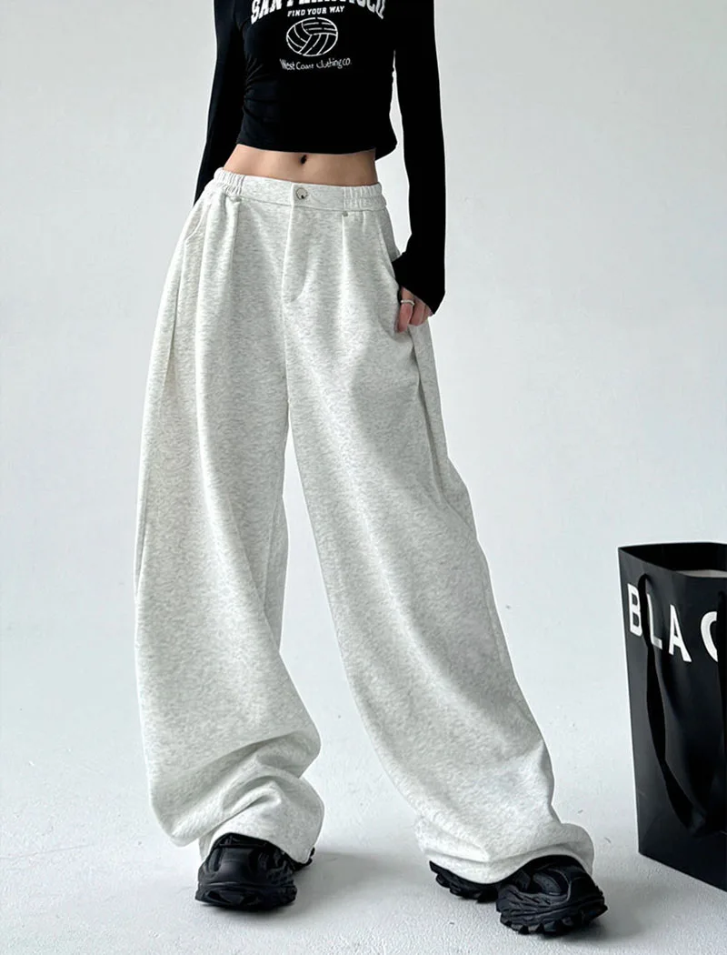 FANAN Oversized Women Gray Sweatpants Y2K America Style Retro Baggy Pants Female Casual Sports Streetwear Hip Hop Trousers 2025