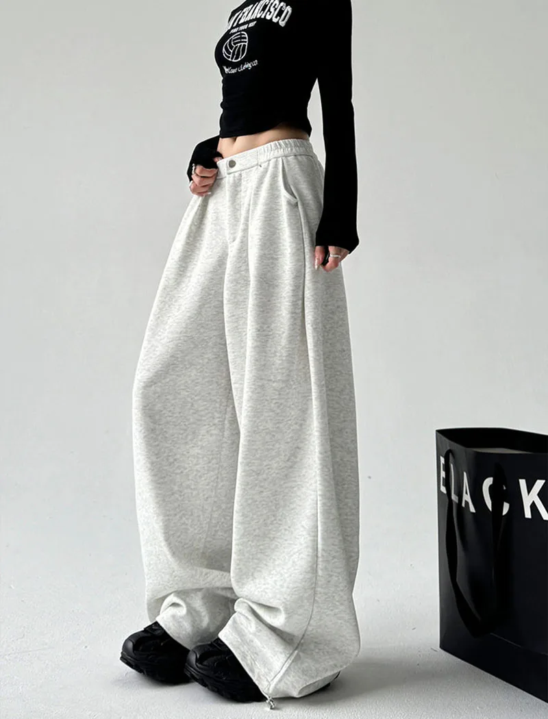 FANAN Oversized Women Gray Sweatpants Y2K America Style Retro Baggy Pants Female Casual Sports Streetwear Hip Hop Trousers 2025