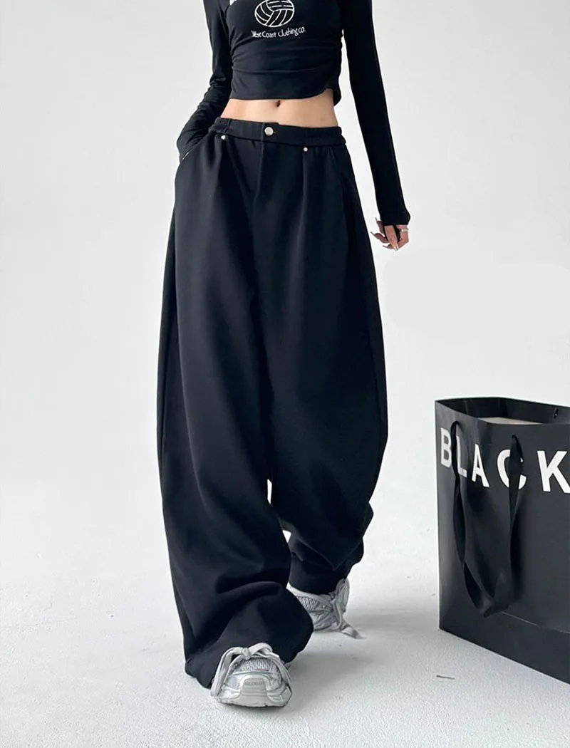 FANAN Oversized Women Gray Sweatpants Y2K America Style Retro Baggy Pants Female Casual Sports Streetwear Hip Hop Trousers 2025