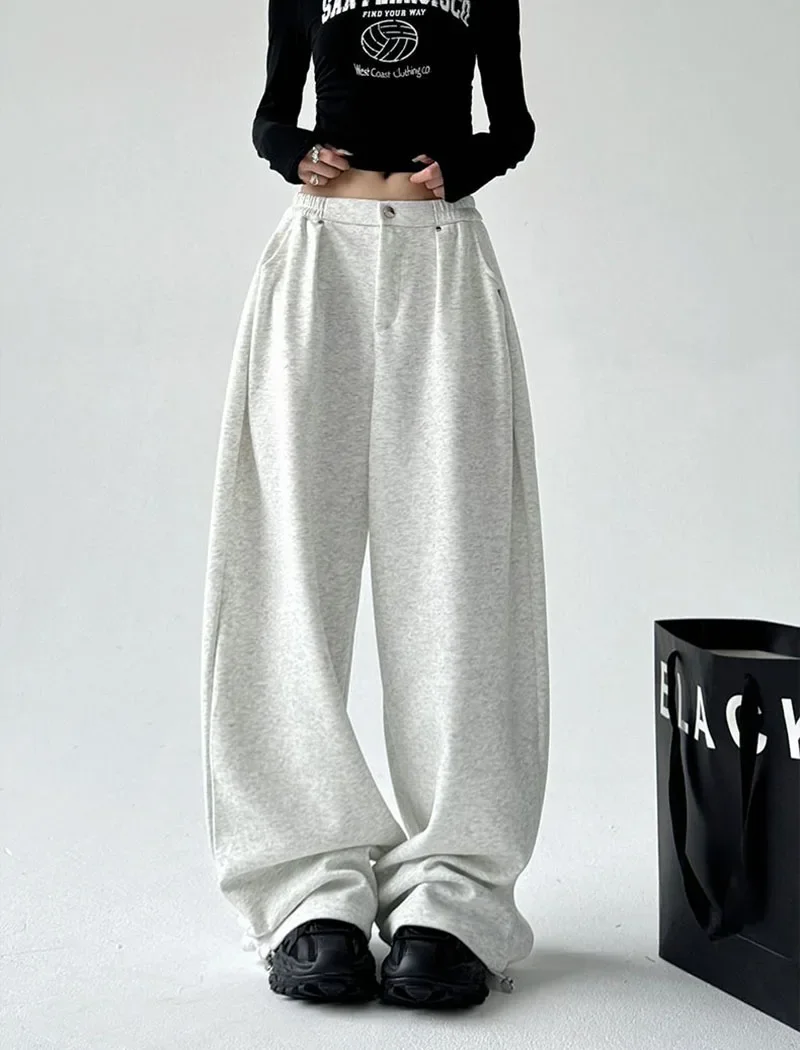 FANAN Oversized Women Gray Sweatpants Y2K America Style Retro Baggy Pants Female Casual Sports Streetwear Hip Hop Trousers 2025