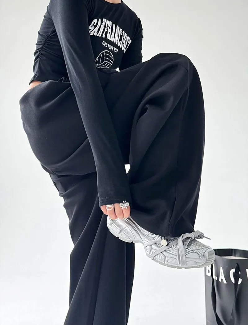 FANAN Oversized Women Gray Sweatpants Y2K America Style Retro Baggy Pants Female Casual Sports Streetwear Hip Hop Trousers 2025