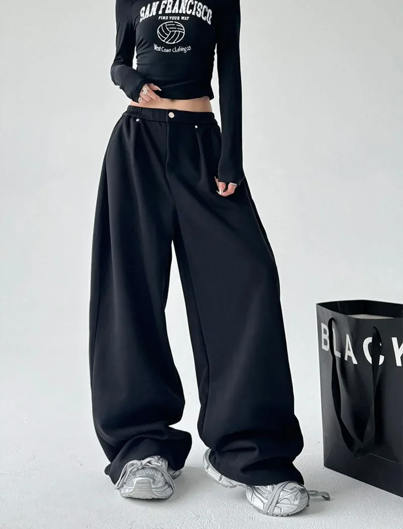 FANAN Oversized Women Gray Sweatpants Y2K America Style Retro Baggy Pants Female Casual Sports Streetwear Hip Hop Trousers 2025
